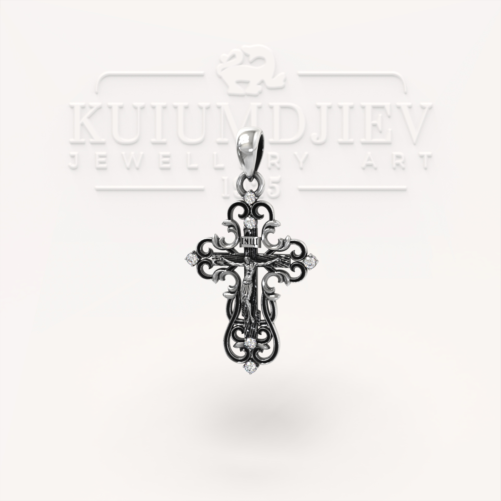 Сребърен кръст Разпятието Христово INRI
